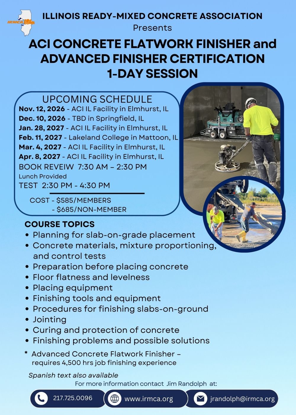 ACI Flatwork Certification Courses Schedule